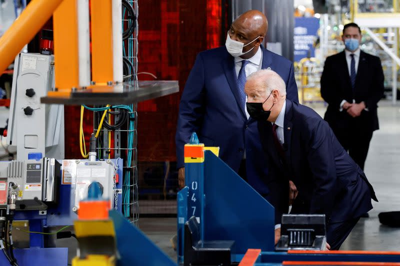 FILE PHOTO: U.S. President Joe Biden tours the General Motors 'Factory ZERO' electric vehicle assembly plant in Detroit