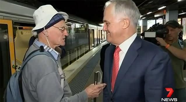 Turnbull smiled throughout the whole conversation, despite being slammed by the elderly gentleman on his 'hidden agendas'. Photo: 7 News