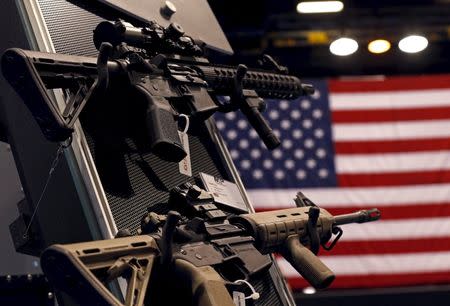 An exhibit booth for firearms manufacturer Smith & Wesson is seen on display at the International Association of Chiefs of Police conference in Chicago, Illinois, October 26, 2015. REUTERS/Jim Young