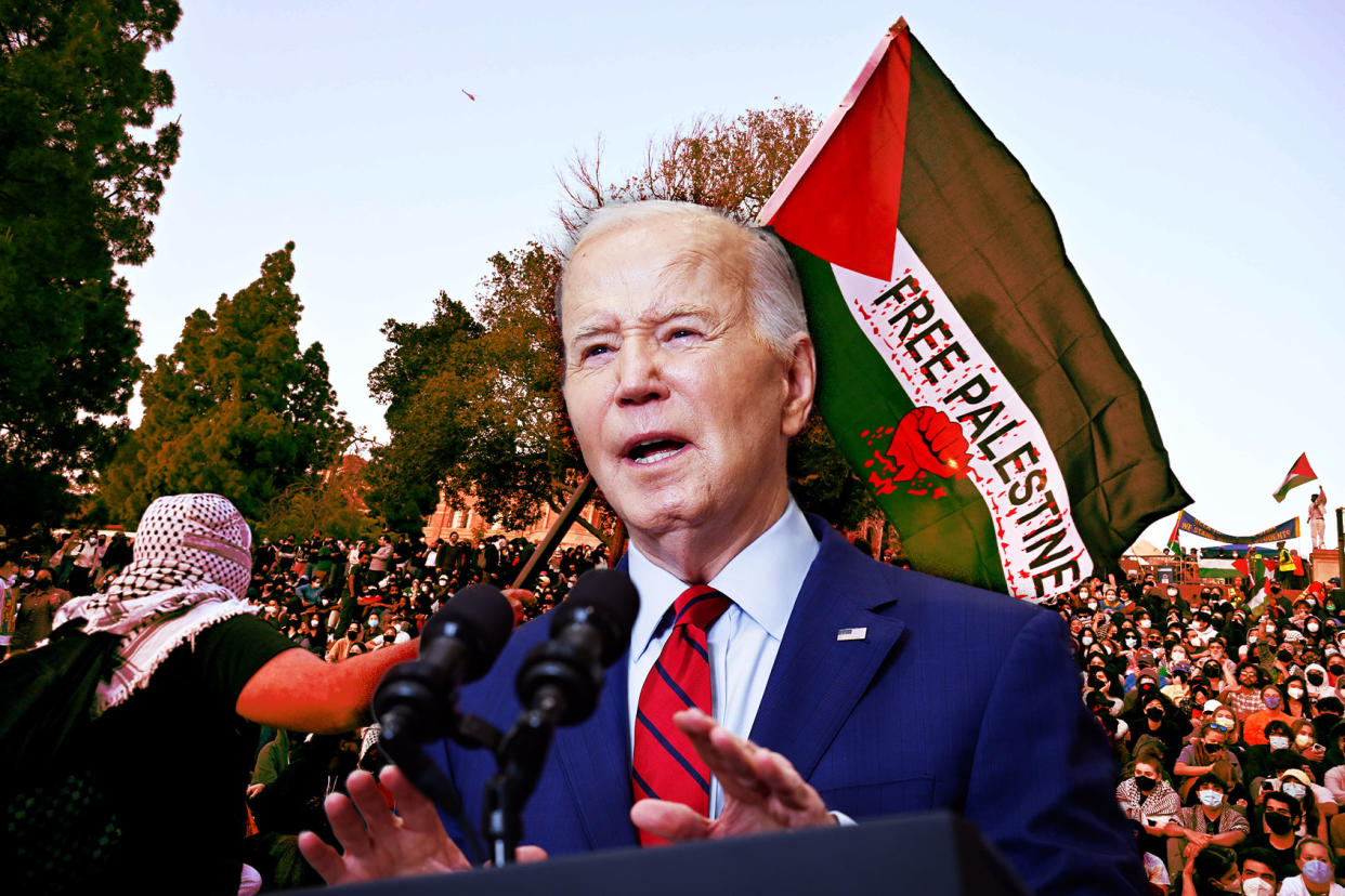 Joe Biden; Pro-Palestinian Protest UCLA Photo illustration by Salon/Getty Images