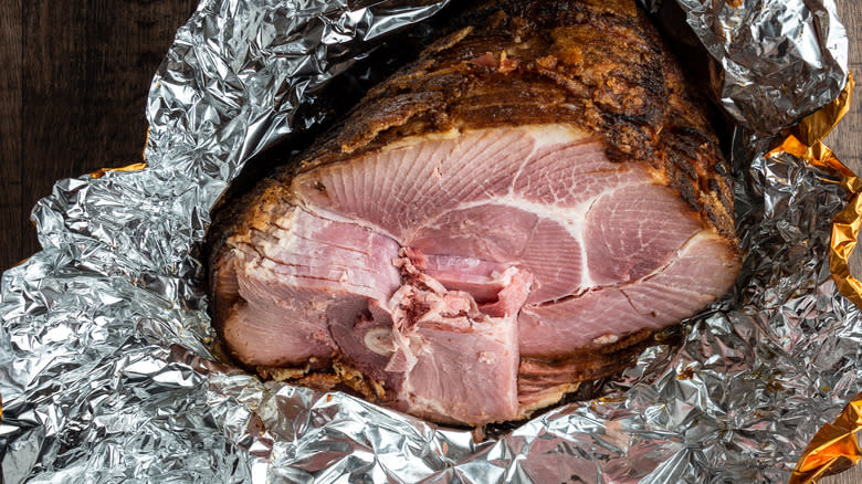 Spiral cut ham in foil