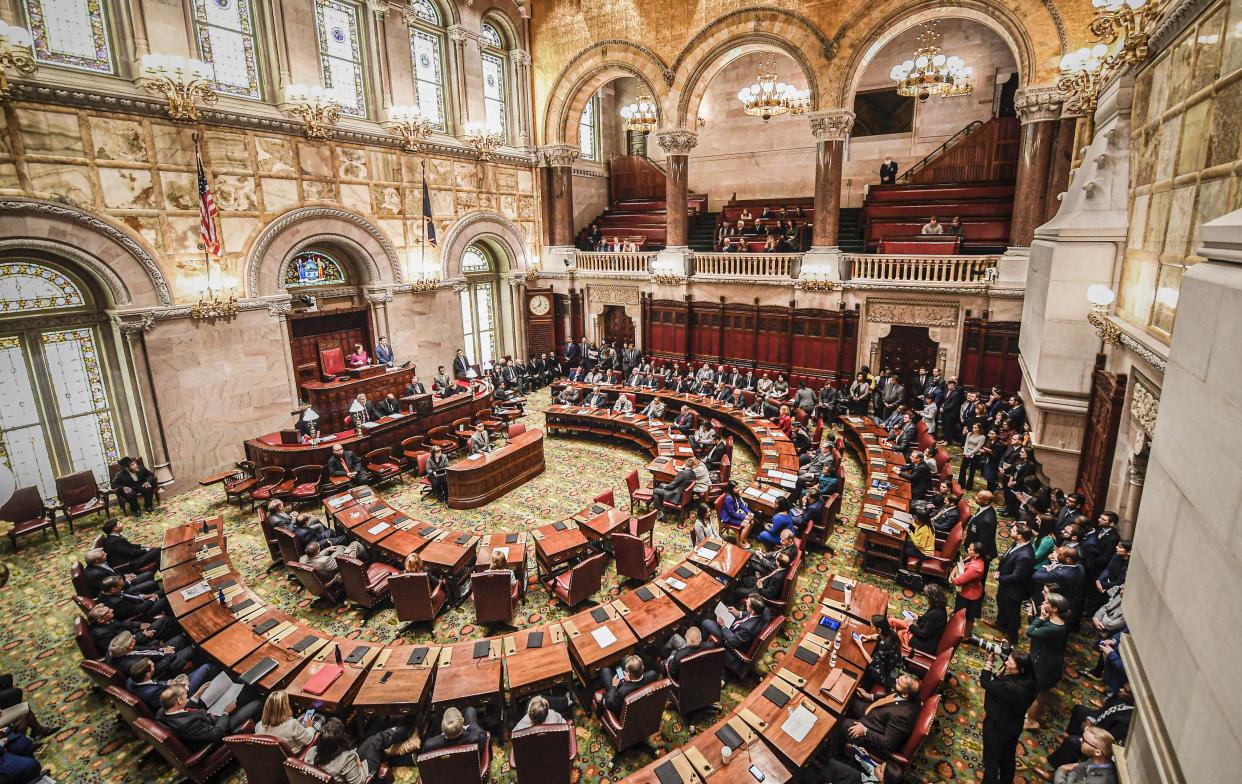 The New York State Senate meets in the Senate Chamber on the opening day of the legislative session at the state Capitol in Albany, N.Y. on Jan. 8, 2020. 