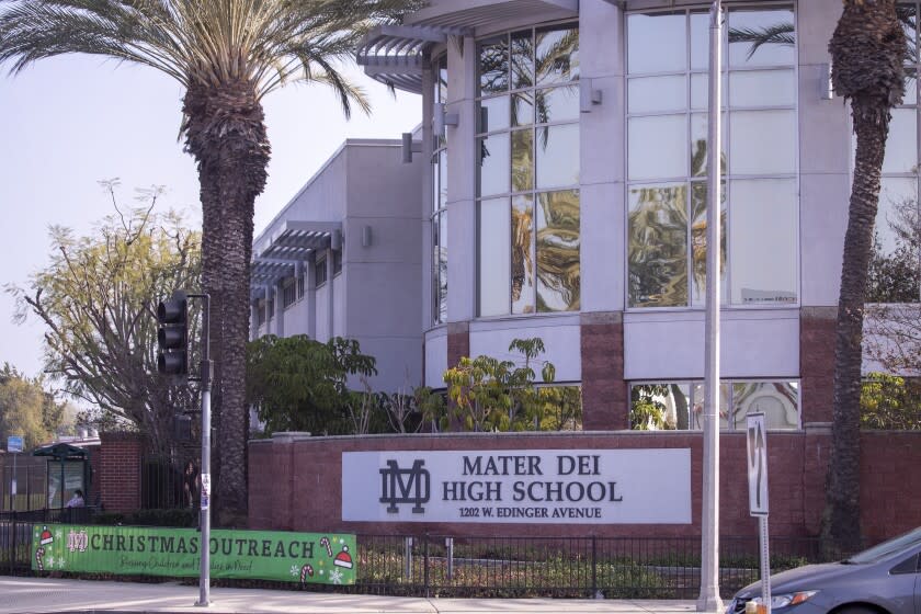 Santa Ana, CA - December 02: An exteriorl view of Mater Dei High School in Santa Ana on Thursday, Dec. 2, 2021. (Allen J. Schaben / Los Angeles Times)
