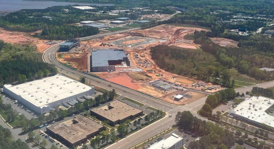 Work continues on Spark LS, a 109-acre biotech campus in Morrisville, N.C., on Monday, April 10, 2023.