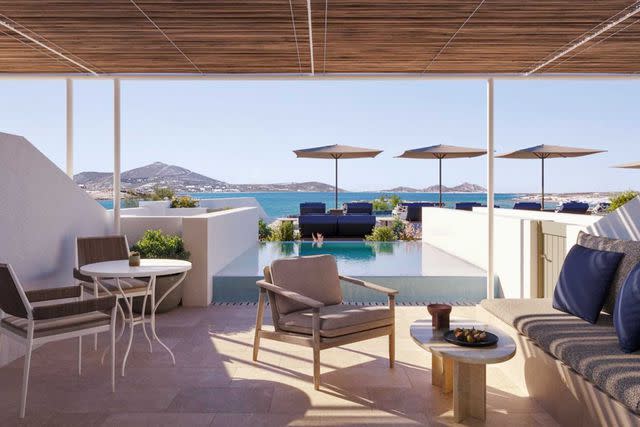 <p>Courtesy of Cosme, A Luxury Collection Resort</p> An Astro suite, with its private pool, at Cosme, a Luxury Collection Resort, on Páros.