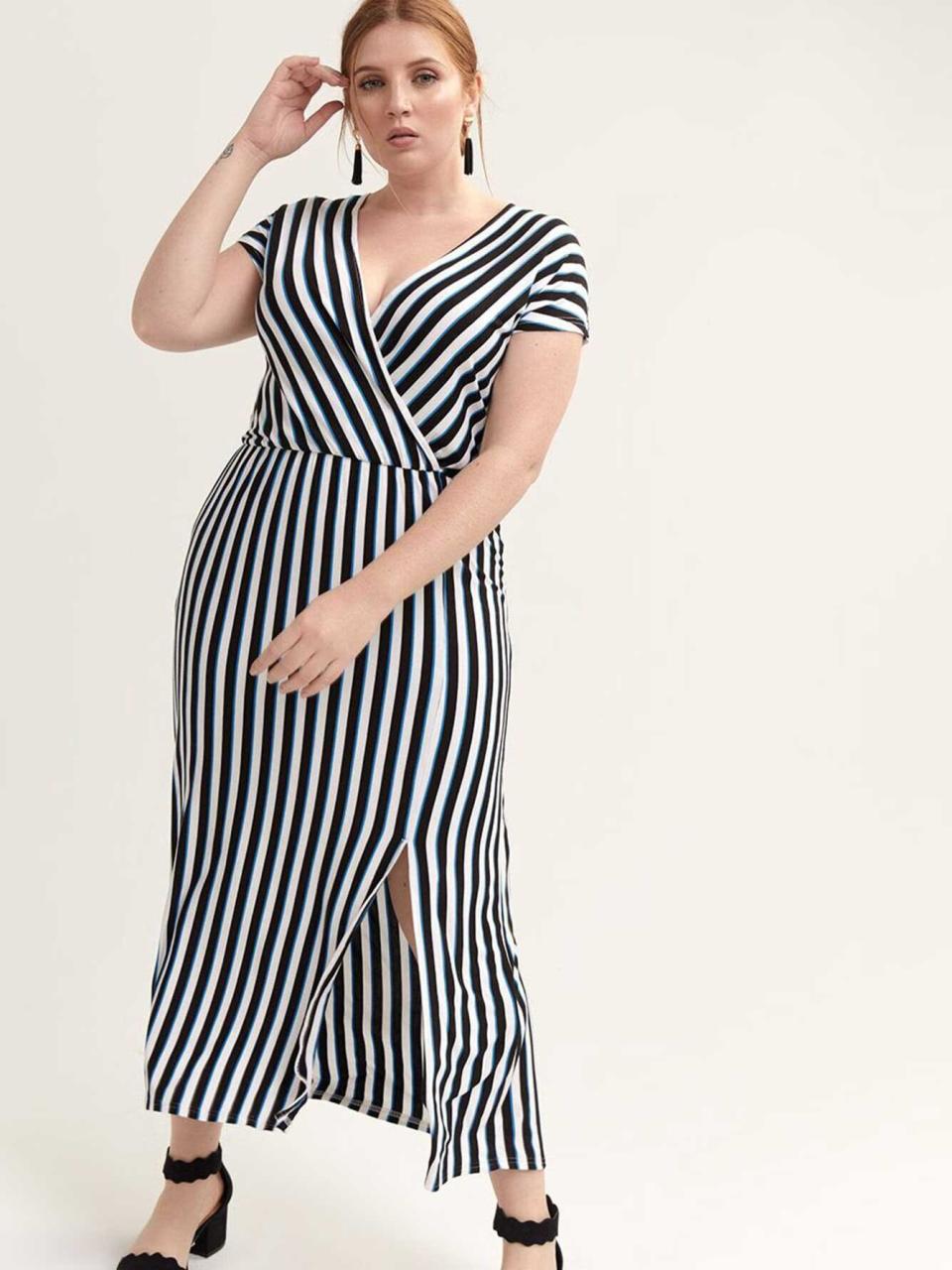 Faux-Wrap Striped Maxi Dress - Michel Studio