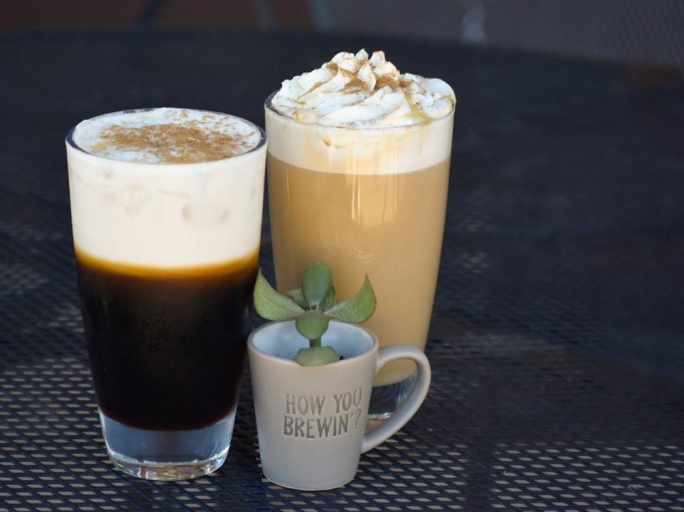 Cuppa Tosa's Pecan Pie Cold Brew and White Chocolate Pumpkin Mocha.