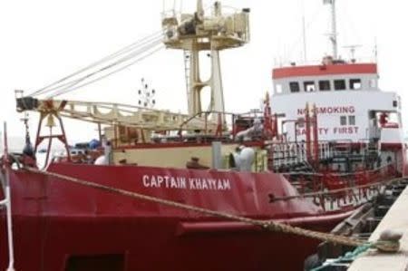 Captain Khayyam, a Sierra Leone-flagged oil tanker, is seen in Tripoli Naval Base after Libyan naval forces captured it, February 13, 2016. REUTERS/Ismail Zitouny