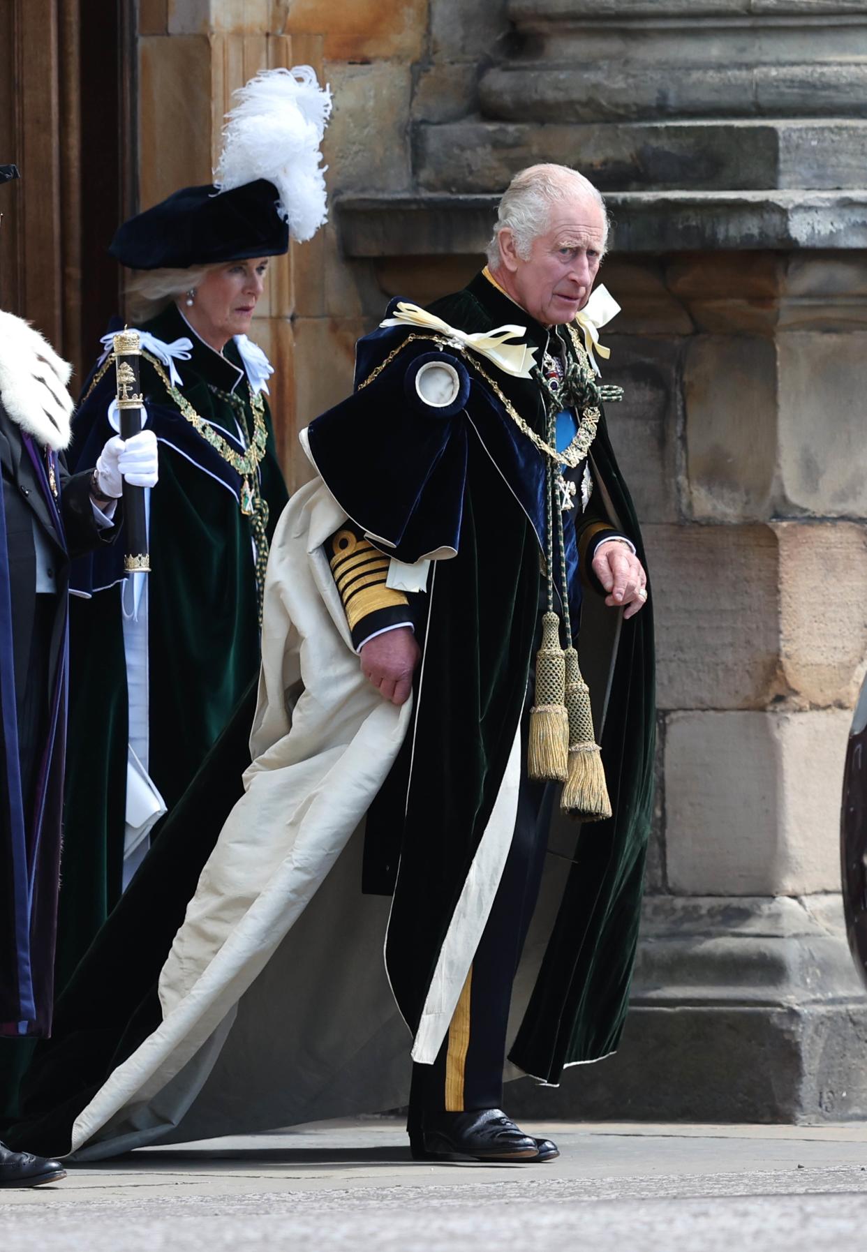 King Charles III and Queen Camilla leaving the Palace of Holyroodhouse, Edinburgh, for the National Service of Thanksgiving and Dedication for King Charles III and Queen Camilla (PA)