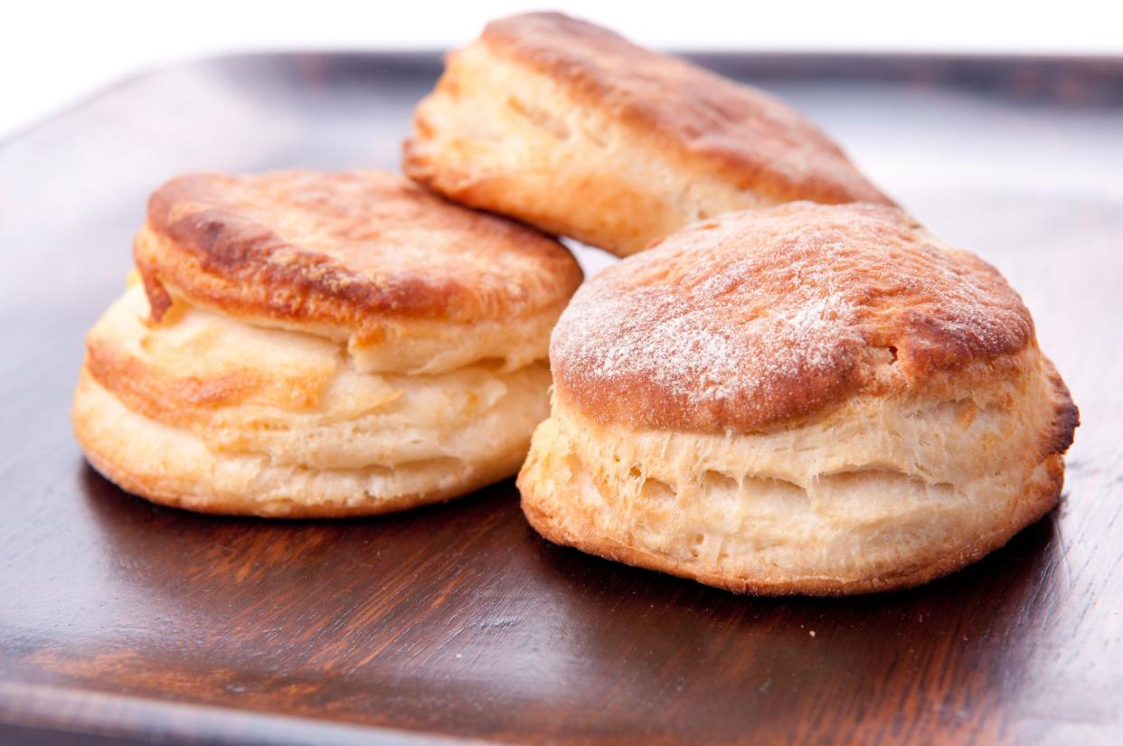 home made buttermilk biscuits on a tray