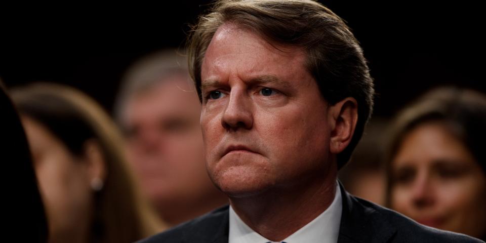 WASHINGTON D.C., May 21, 2019 -- Then White House counsel Don McGahn reacts in the audience during the confirmation hearing for Supreme Court Justice nominee Brett Kavanaugh before the U.S. Senate Judiciary Committee on Capitol Hill in Washington D.C., the United States, on Sept. 4, 2018. The White House on Monday instructed former counsel Don McGahn to defy a congressional subpoena and skip a hearing scheduled for Tuesday relating to the Russia probe. (Xinhua/Ting Shen) (Xinhua/Ting Shen via Getty Images)