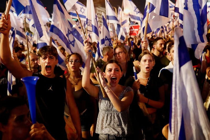 FILE PHOTO: Protests against Israel's judicial overhaul, in Tel Aviv
