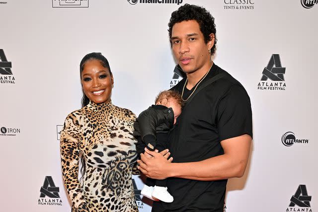 <p>Derek White/WireImage</p> Keke Palmer, Leo Jackson, and Darius Jackson on April 29, 2023 in Atlanta, Georgia.