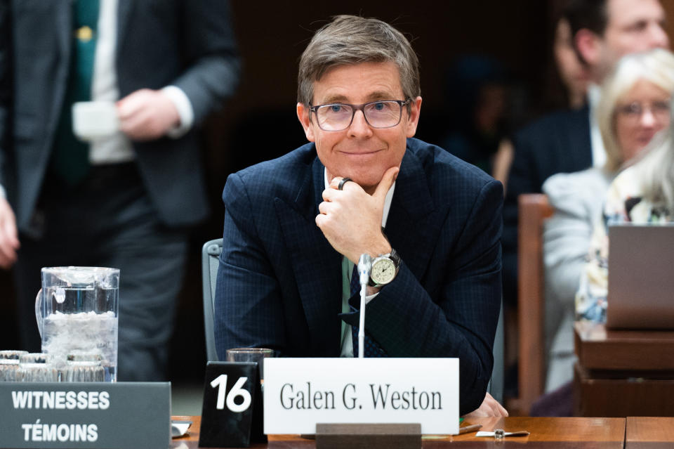 Galen G. Weston, Chairman and President of Loblaw Companies Limited waits to appear as witnesses at the Standing Committee on Agriculture and Agri-Food (AGRI) investigating food price inflation in Ottawa, Wednesday, March 8, 2023. THE CANADIAN PRESS/Spencer Colby