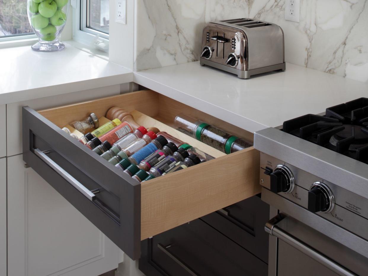 Spice drawer in modern luxury kitchen in North American private residence.
