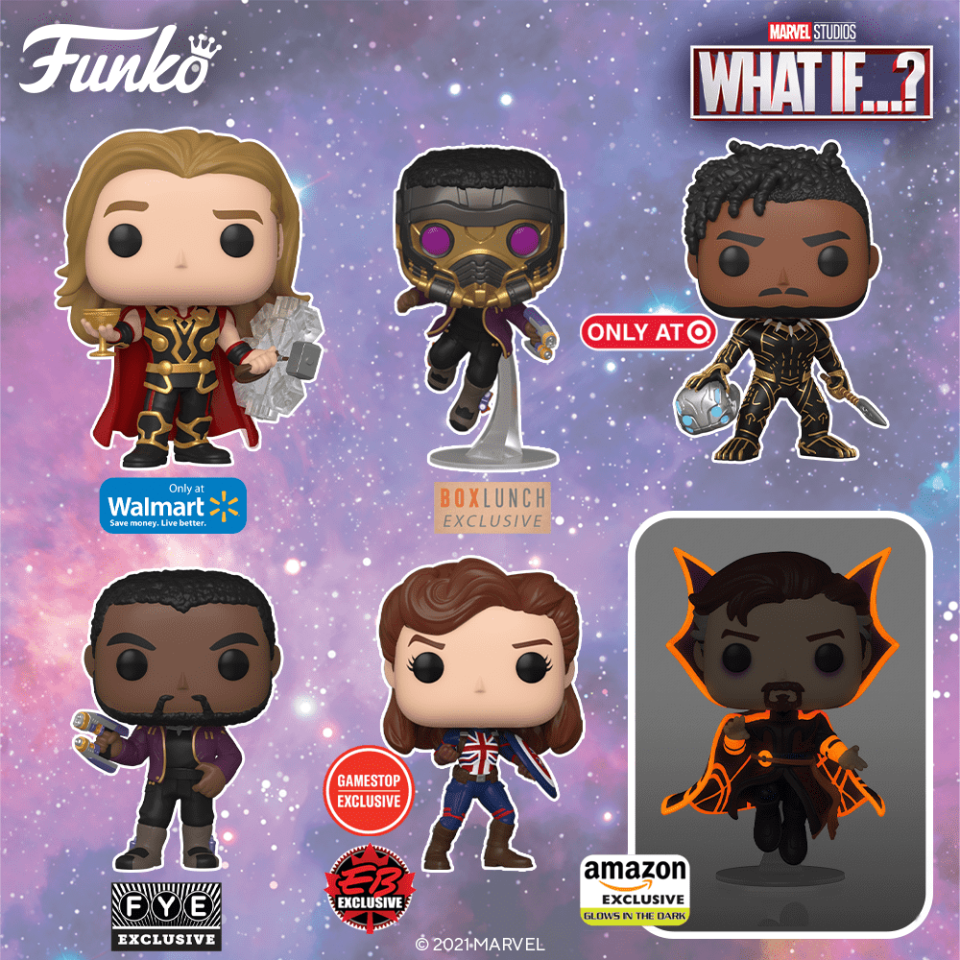 The first wave of What If...? Funko Pops.