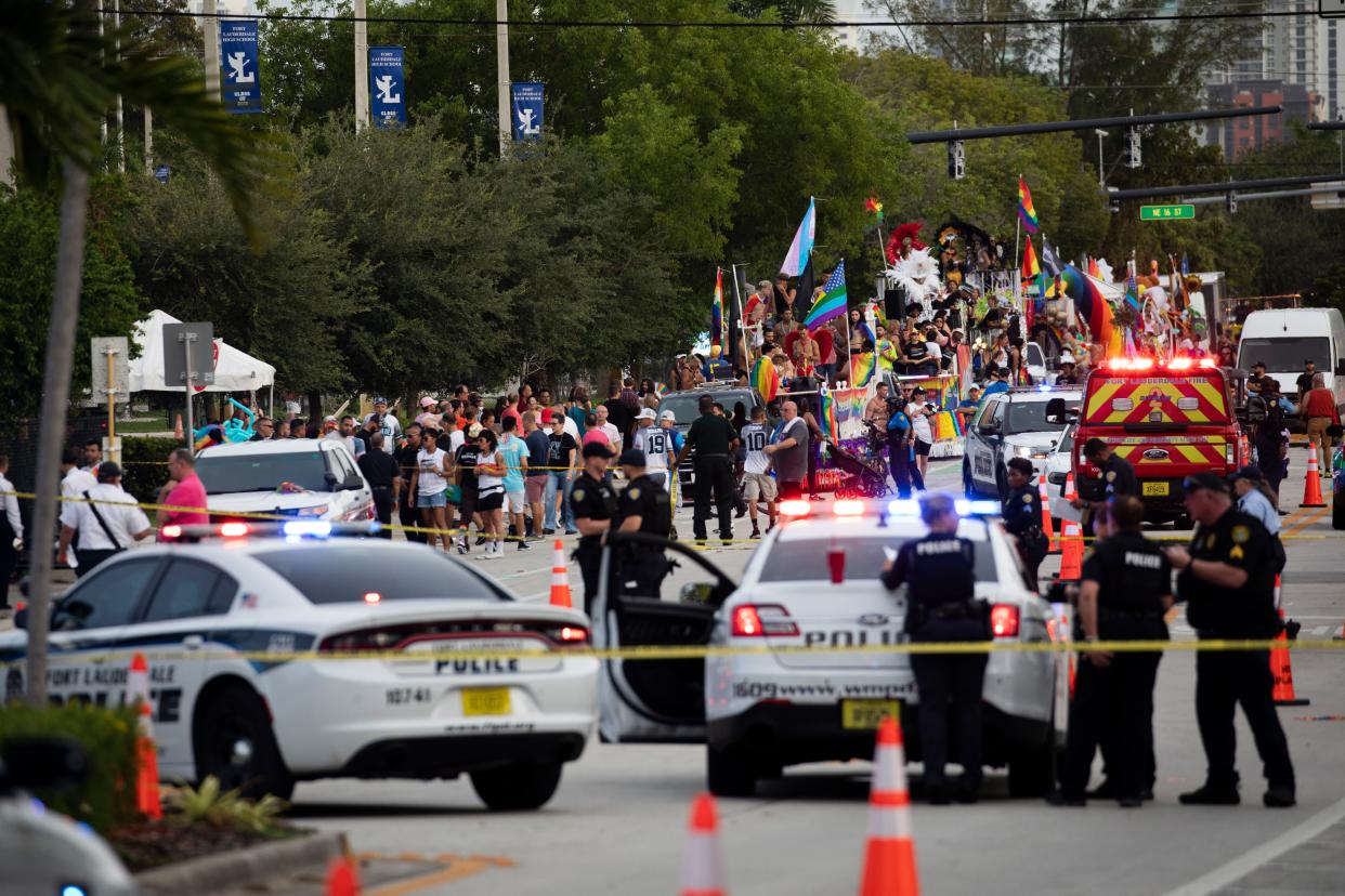Officials respond to the scene of the Pride parade crash in Florida.