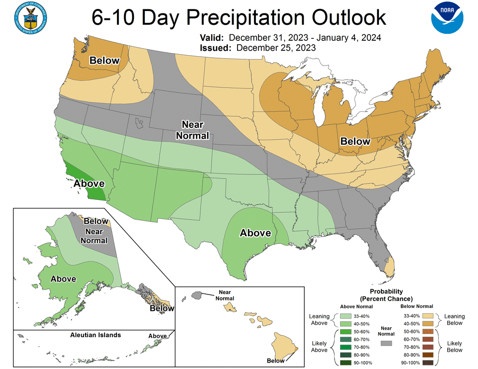 National Weather Service precipitation forecast for Dec. 31 2023 to Jan. 4, 2024.