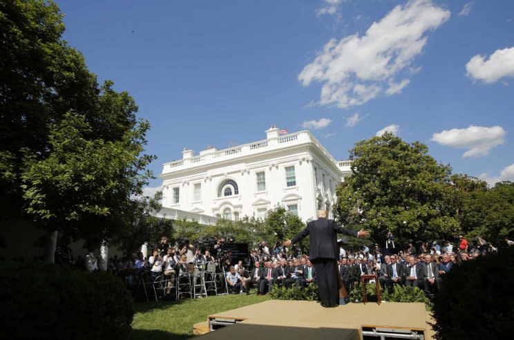 President Trump announces his decision that the United States will withdraw from the Paris Climate Agreement, in the Rose Garden of the White House.