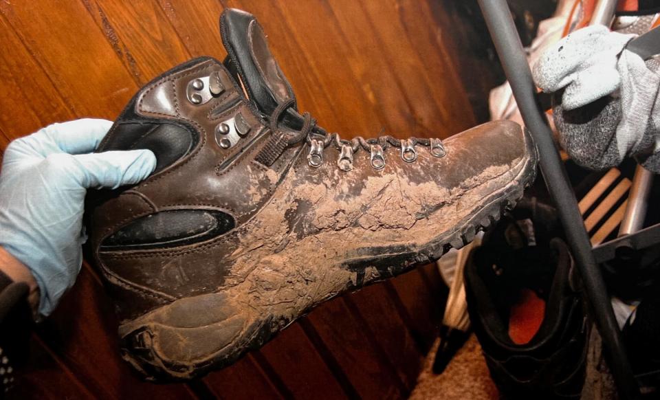 At the time of Elledge's arrest, officers had collected muddy boots from Joe and Mengqi's apartment. The boots would prove to be a crucial piece of evidence in the case. / Credit: District Attorney Dan Knight/Boone County DA's Office
