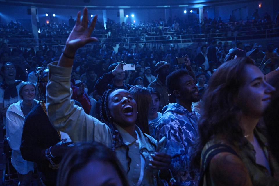 People cheer during the Red Bull BC One World Final at Hammerstein Ballroom on Saturday, Nov. 12, 2022, in Manhattan, New York. (AP Photo/Andres Kudacki)