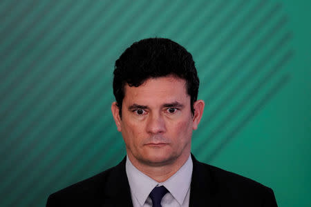 Brazil's Justice Minister Sergio Moro looks on during a signing ceremony of the decree which eases gun restrictions in Brazil, at the Planalto Palace in Brasilia, Brazil January 15, 2019. REUTERS/Ueslei Marcelino