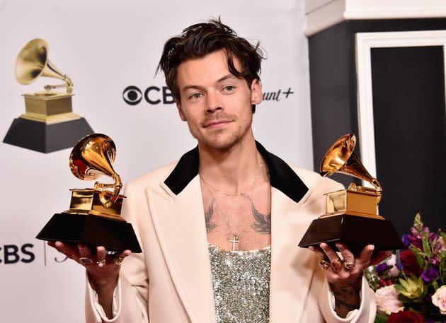 Harry Styles as he appeared at the 2023 Grammy Awards in February. 