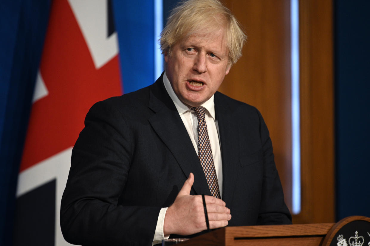 Prime Minister Boris Johnson speaking during a media briefing in Downing Street, London, on coronavirus (Covid-19). Picture date: Monday July 5, 2021.