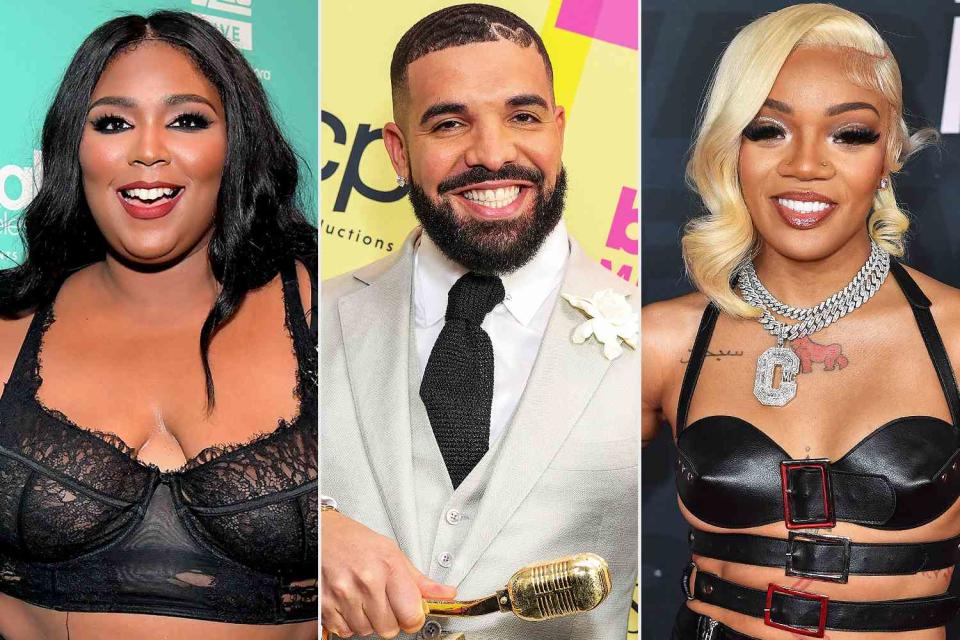 <p>Charley Gallay/Getty Images; Rich Fury/Getty Images; Aaron J. Thornton/WireImage</p> Lizzo; Drake; GloRilla