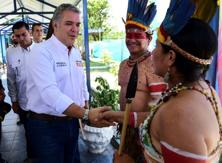 Colombian President Ivan Duque met with local teachers in early November 2018 on a trip to Leticia, on the border with Peru and Brazil