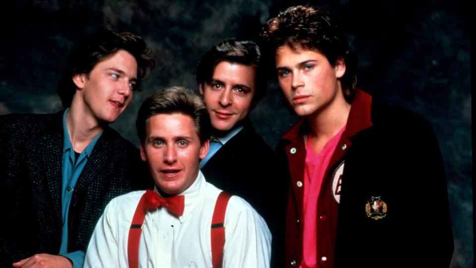 Emilio Estevez with the male cast of St. Elmo's Fire, 1985