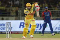 Chennai Super Kings' Daryl Mitchell plays a shot during the Indian Premier League cricket match between Delhi Capitals and Chennai Super Kings in Visakhapatnam, India, Sunday, March. 31, 2024.(AP Photo/ Surjeet Yadav))