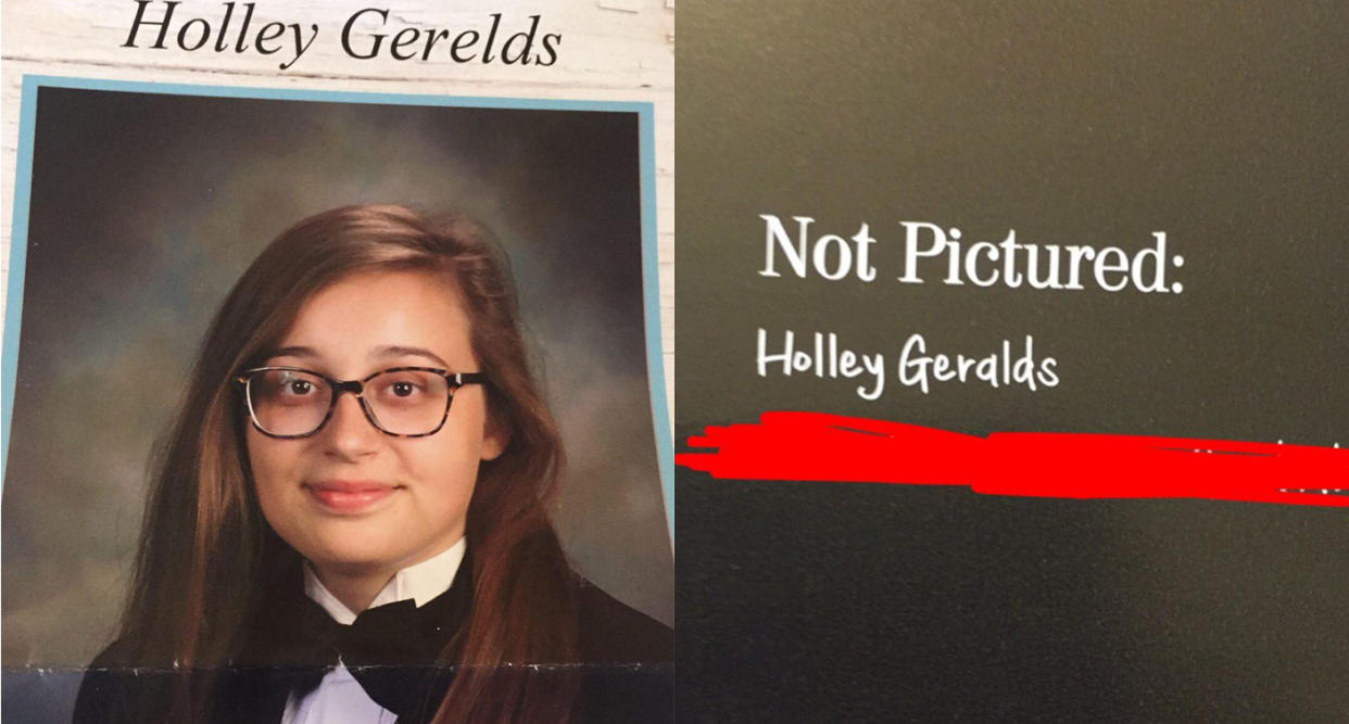 Holley Gerelds is speaking out after her high school excluded her senior portrait from the yearbook because she wore a tux. (Photo: Courtesy of Holley Geralds)