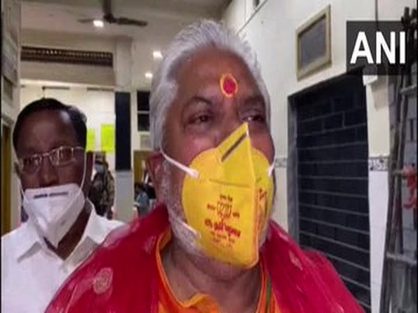 Bihar Minister and BJP leader Prem Kumar at polling booth in Gaya on Wednesday. 