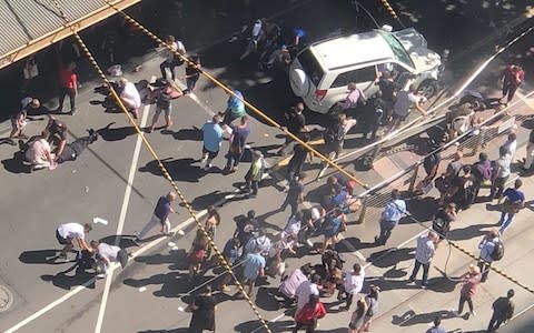  the scene in Melbourne where a SUV that rammed into pedestrians in Melbourne - Credit: Twitter/sirVIX_a_lot