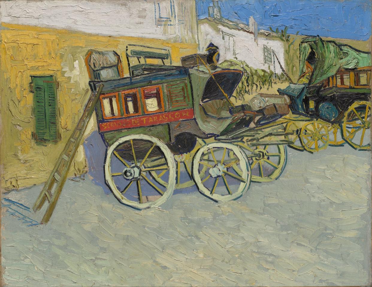 Vincent Van Gogh's 'Tarascon Stagecoach,' an oil on canvas from 1888, features a stagecoach in the south of France.