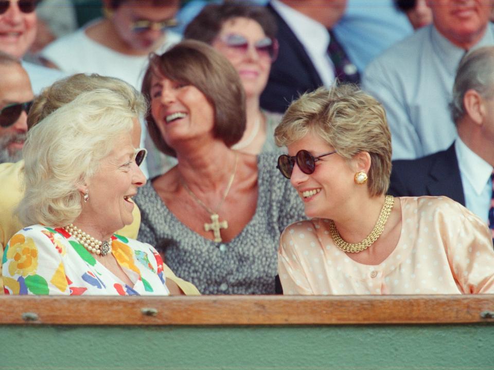 Princess Diana shares a smile with her mother at Wimbledon in 1993.