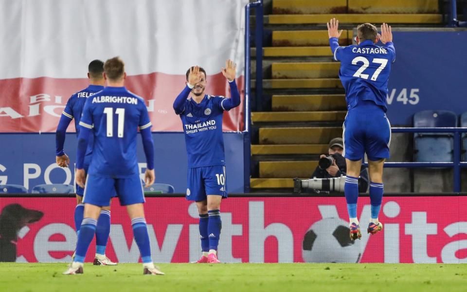  James Maddison of Leicester City scores and celebrates 1-0 - Paul Greenwood