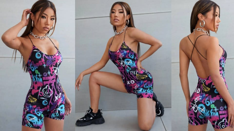 SHEIN Graphic Print Cami Unitard Romper, $6