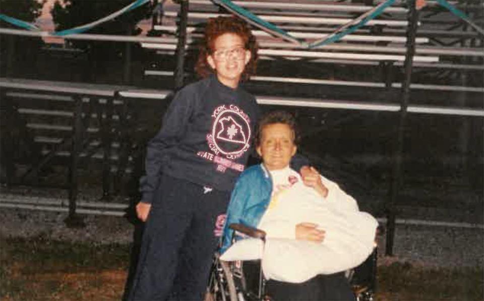 Joan Bunnell, right, in a photo with Tiffany Hunter right before her passing. The breast cancer had spread. She had liver metastasis (which is why she is so yellow). Her legs and arms were also triple the size because of the metastasis in her lymph system.