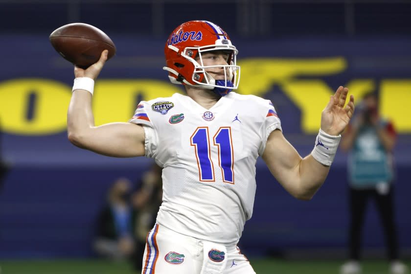 Florida quarterback Kyle Trask throws against Oklahoma during the Cotton Bowl on Dec. 30, 2020, in Arlington, Texas.