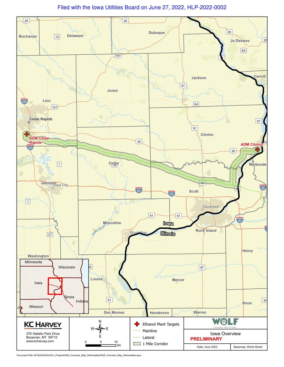 The proposed 350-mile carbon capture pipeline from Wolf Carbon Solutions US, LLC