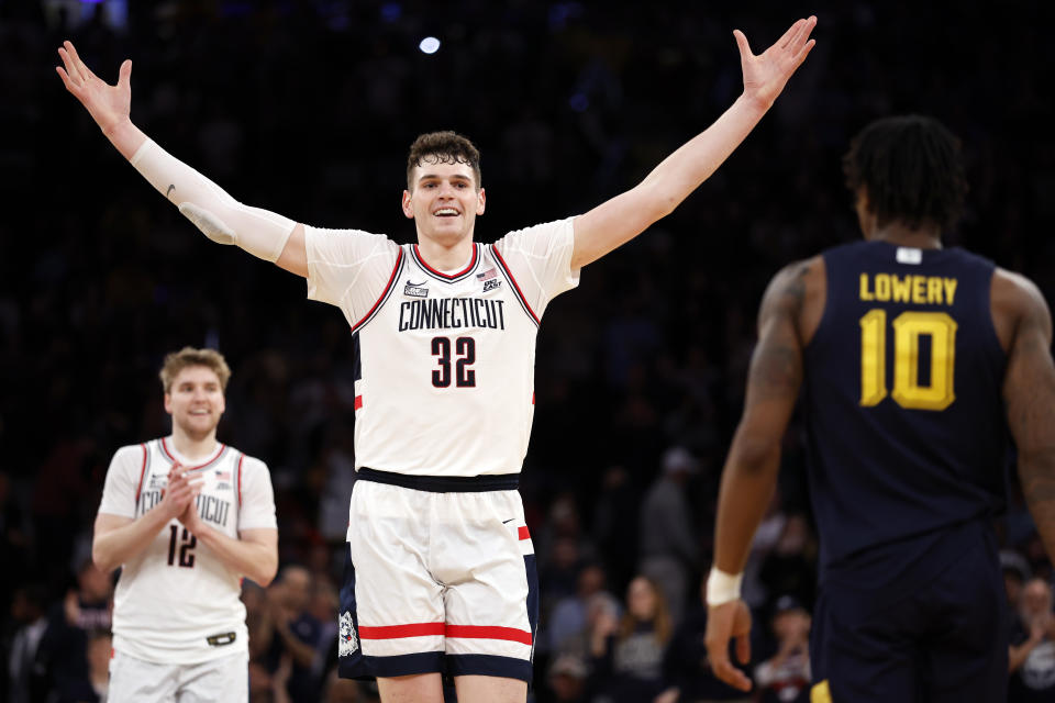 Donovan Clingan and the Connecticut Huskies are the No. 1 overall seed in the NCAA tournament. (Photo by Sarah Stier/Getty Images)