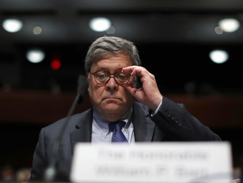 Attorney General William Barr listens during a House Judiciary Committee hearing on the oversight of the Department of Justice on Capitol Hill, July 28, 2020, in Washington.