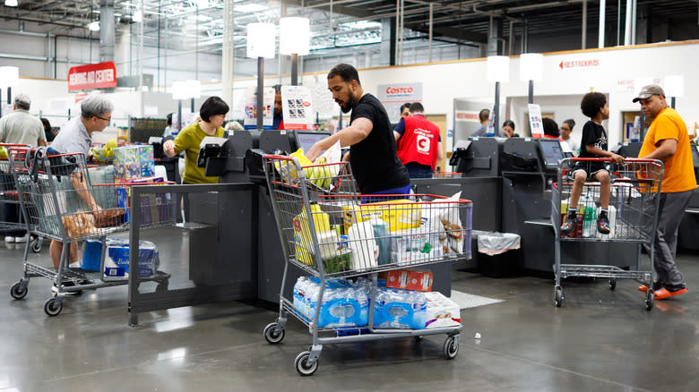 Customers checking out in Costco 