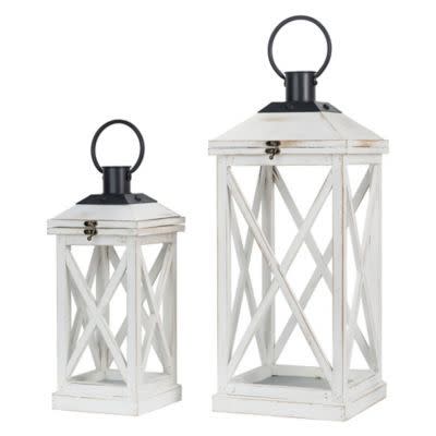 10) Glitzhome Farmhouse Modern Wooden Lanterns in White/Black (Set of 2)