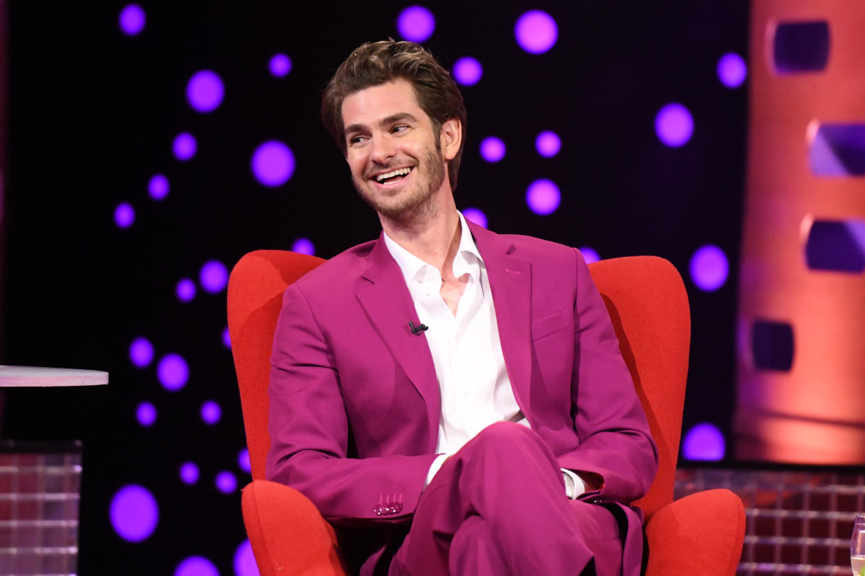 EDITORIAL USE ONLY Andrew Garfield during the filming for the Graham Norton Show at BBC Studioworks 6 Television Centre, Wood Lane, London, to be aired on BBC One on Friday evening. Picture date: Wednesday February 16, 2022.