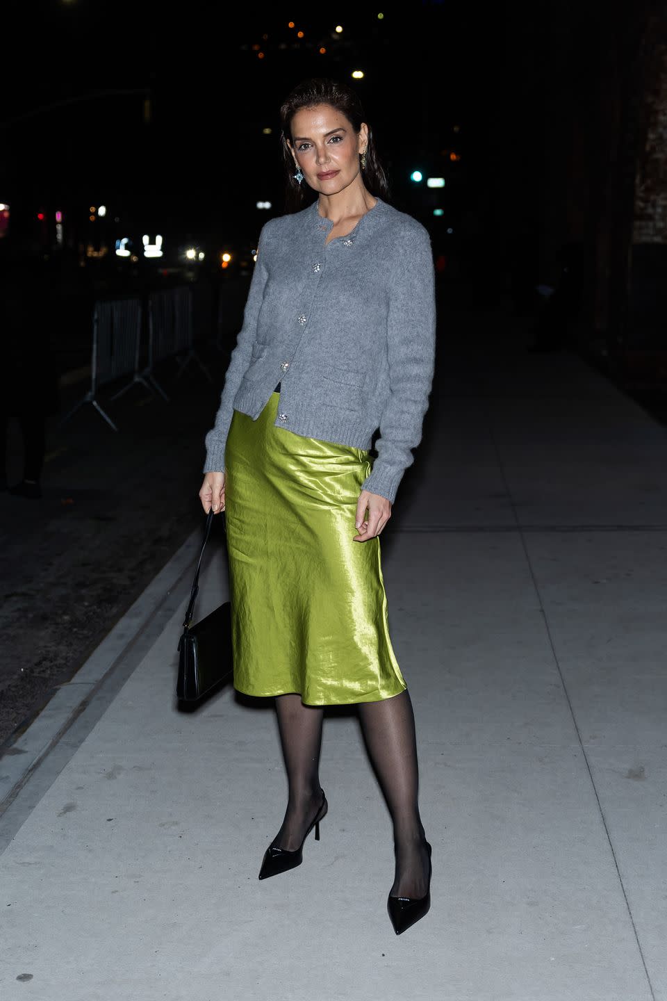 new york, new york february 09 katie holmes attends the prada makeup and skincare launch party at skylight at the refinery in brooklyn on february 09, 2024 in new york city photo by gothamgc images