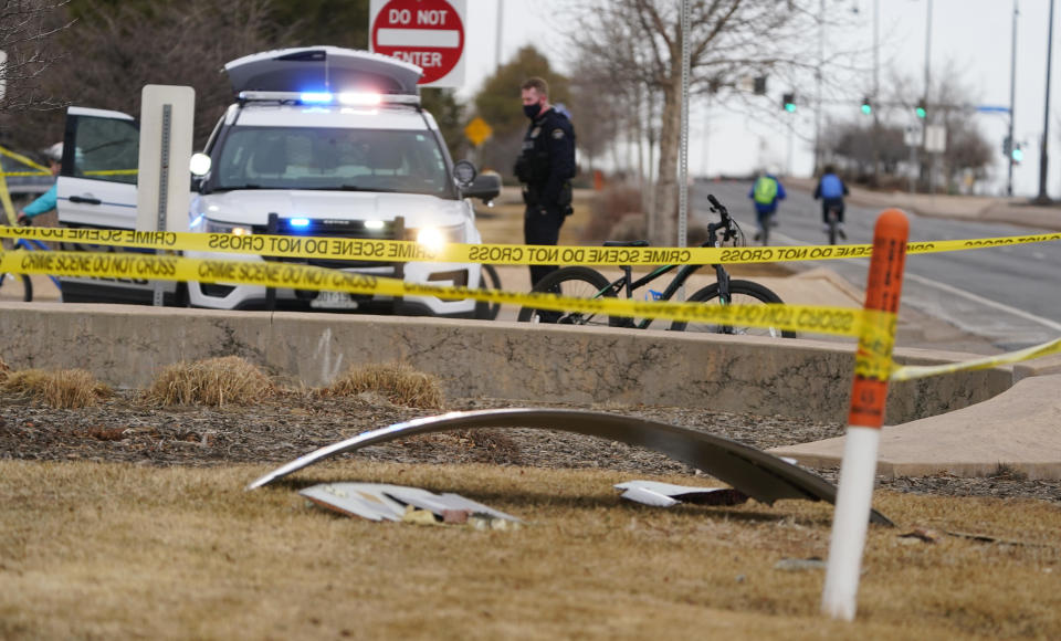 A piece of debris in Broomfield, Colorado, on February 20, 2021. / Credit: David Zalubowski / AP