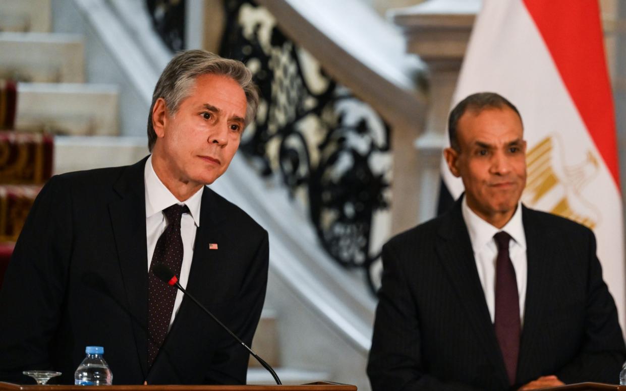 Antony Blinken and his Egyptian counterpart Badr Abdelatty give a press conference in Cairo, Egypt, Sep 18